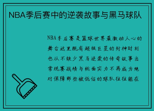 NBA季后赛中的逆袭故事与黑马球队