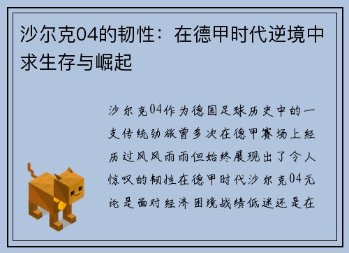 沙尔克04的韧性：在德甲时代逆境中求生存与崛起